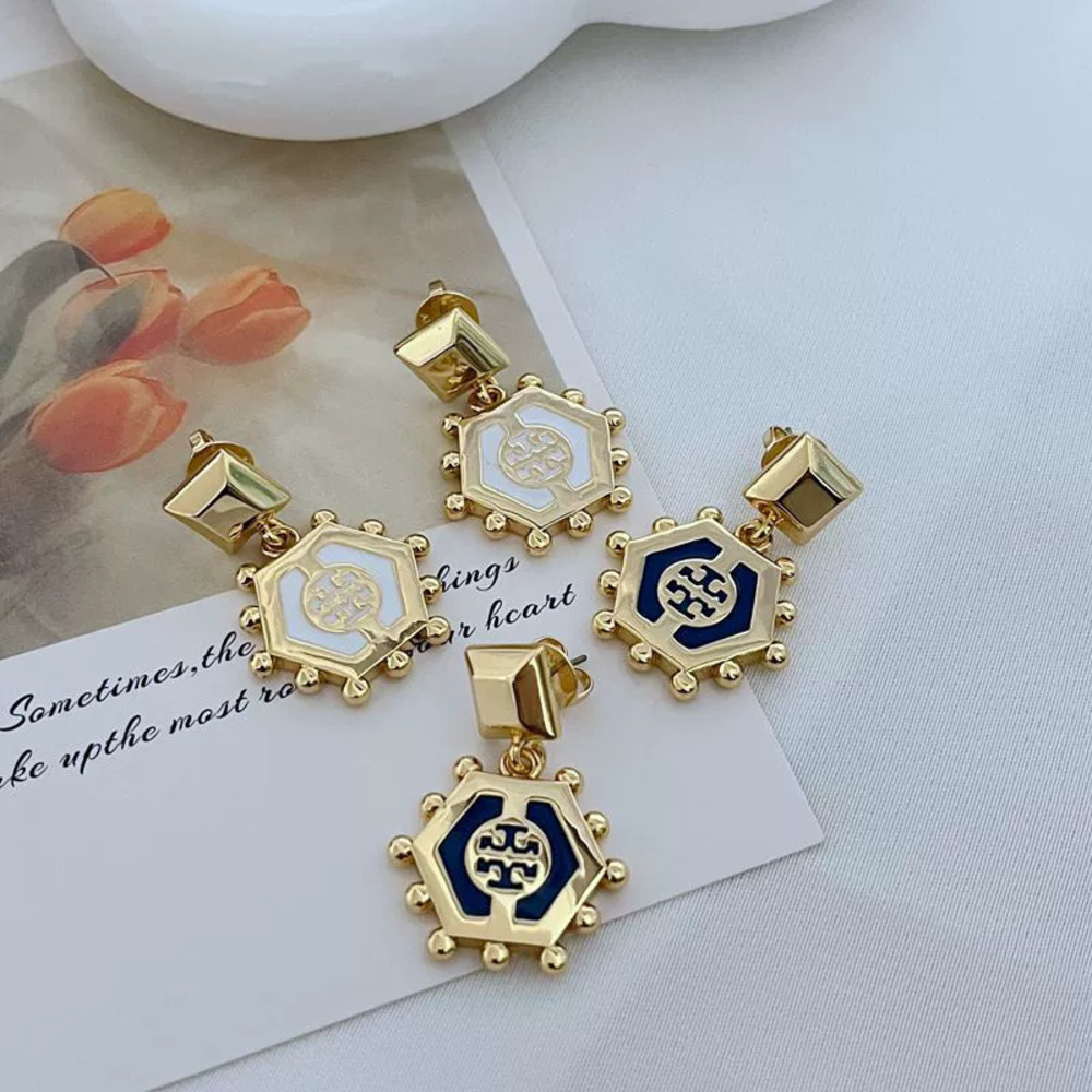 Tory Burch Enamel Inlay Geometric Metal Earrings